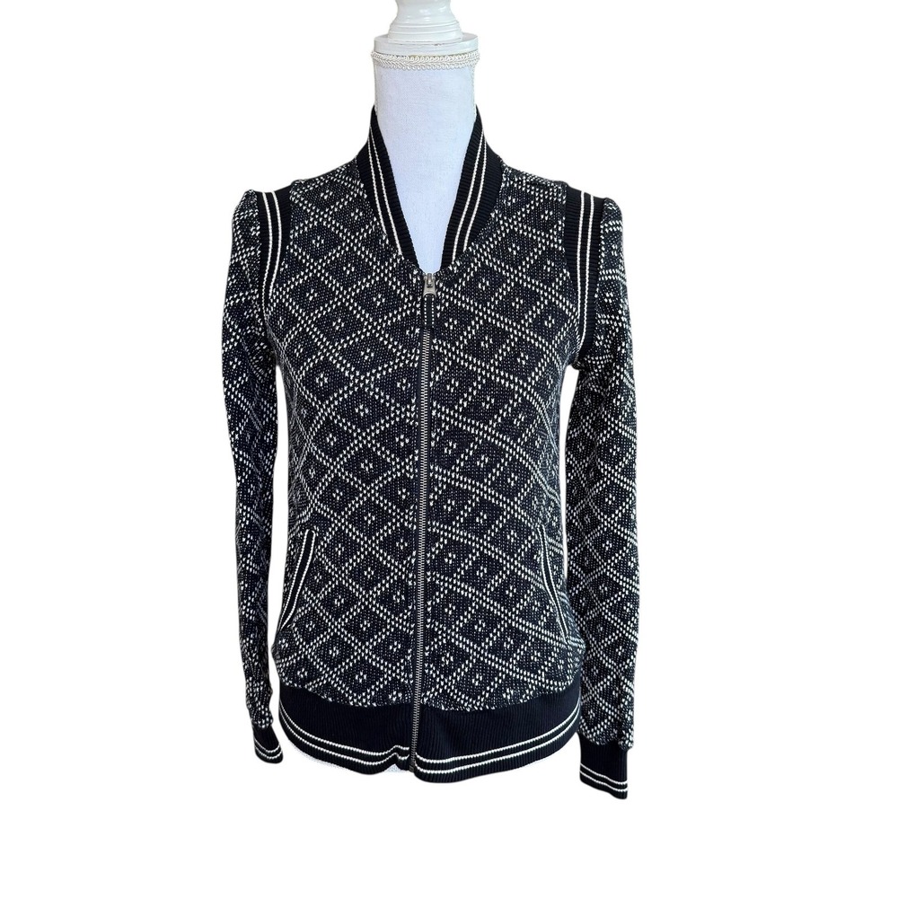 Faherty Women's Seabrooks Jacket Sweater Small Diamond Knit‎ Full Zip Bomber